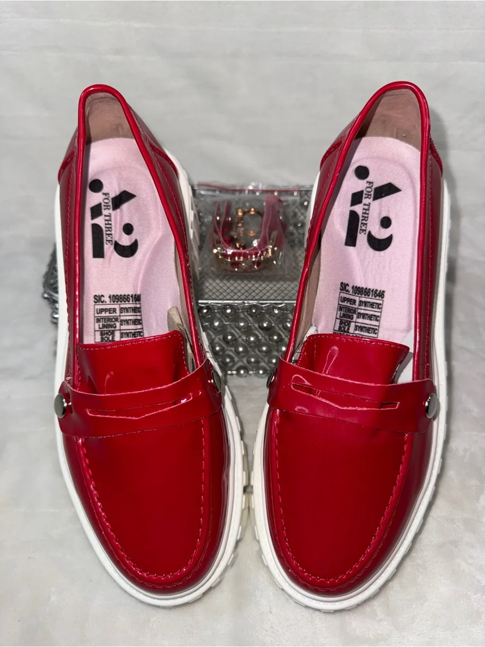 Patent Red Platform Loafers with Chunky White Sole size 8W